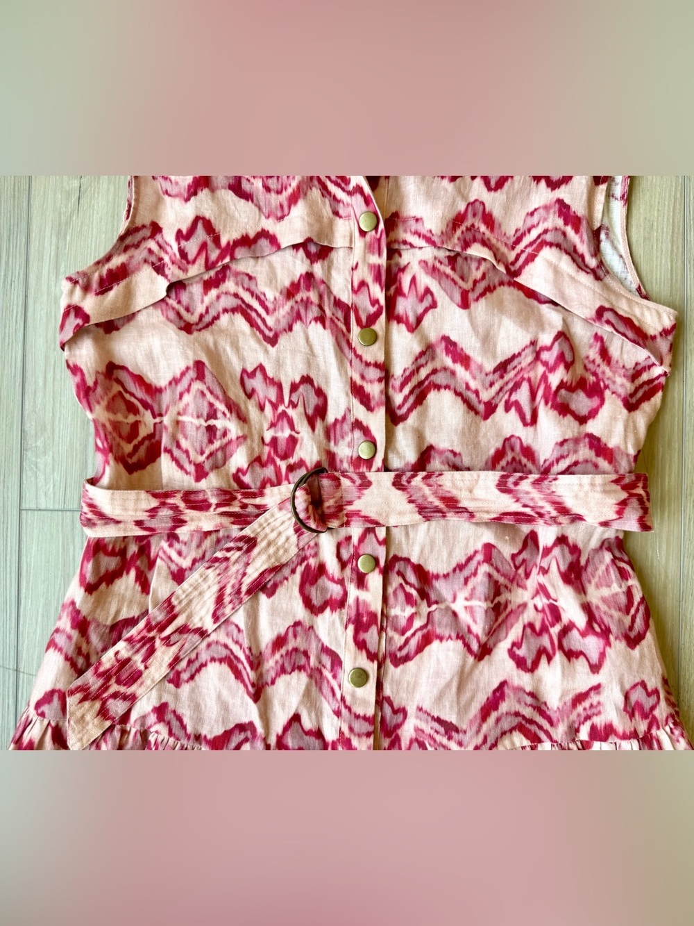 Karina Grimaldi Myrtle Print 100% Linen Belted Mini Dress L EUC - Picture 5 of 12